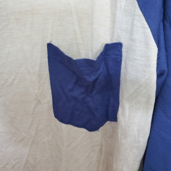 Glitz Cream Fabric with Blue Print. Sports Jersey Look - Picture 4 of 6